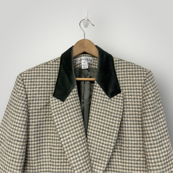 VTG Christian Dior Blazer Houndstooth Wool Mohair Blend Velvet Sz 16 Old Money - Picture 2 of 12